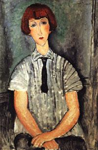 Amedeo Modigliani Yound Woman in a Striped Blouse oil painting picture